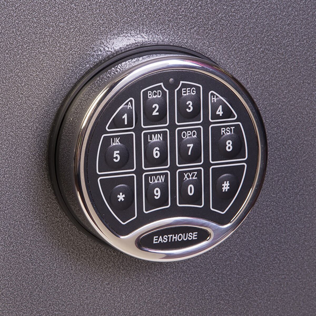 Close up image of keypad on front of safe