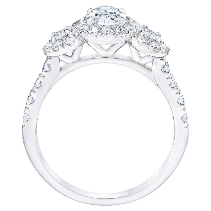 1.52ctw Oval & Round Brilliant Cut Diamond Three Stone Halo Ring, 14ct White Gold 1.52ctw Oval & Round Brilliant Cut Diamond Three Stone Halo Ring, 14ct White Gold