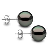 10.5-11mm Tahitian Black Pearl Stud Earrings, 18ct White Gold