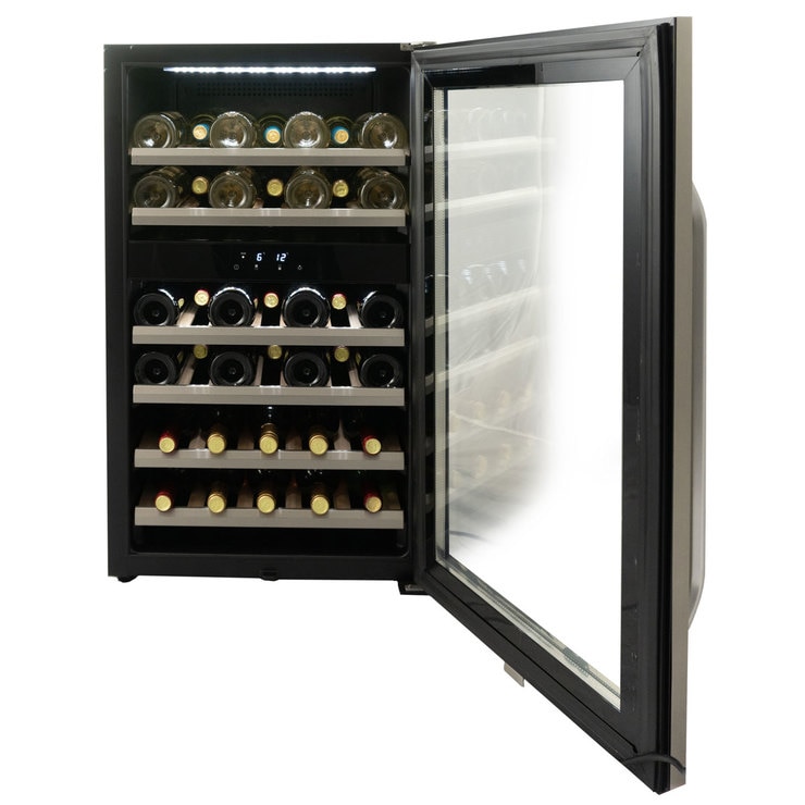Danby DWC114KD1BSS, 38 Bottle Freestanding, Dual Zone Wine Cooler in