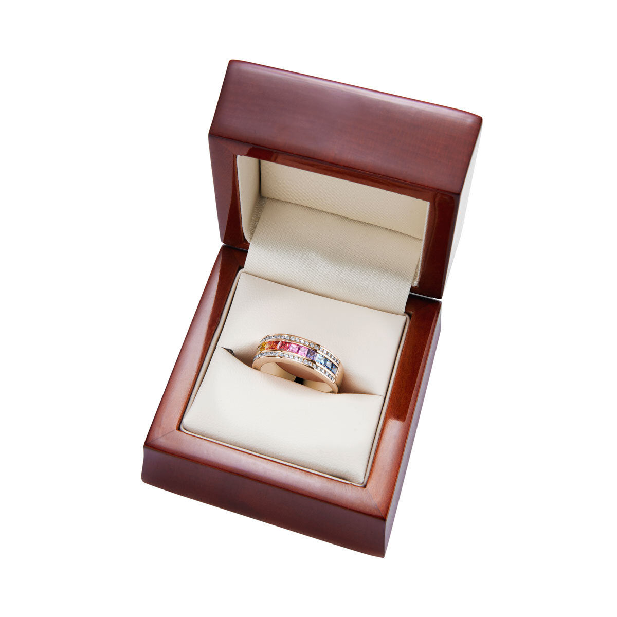 Princess Cut Sapphire & 0.25ctw Diamond Ring, 18ct Rose Gold