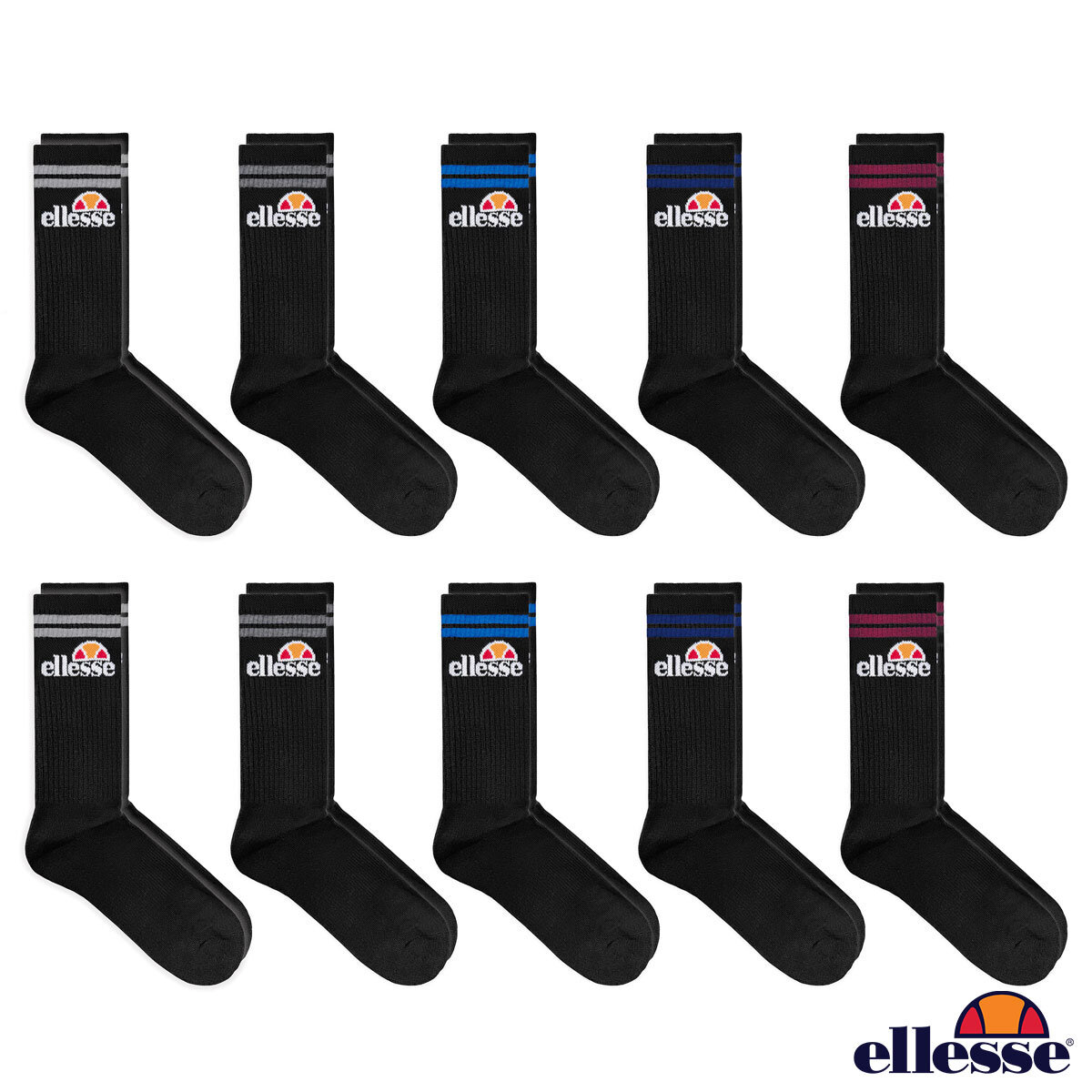 Ellesse Men's Heritage Crew Socks 10 Pack in Black