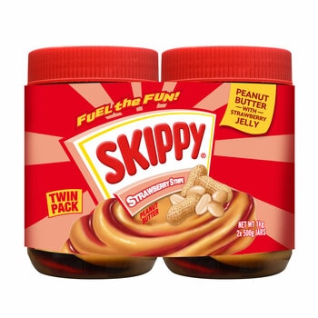 Skippy Strawberry Stripe Peanut Butter, 2 x 500g