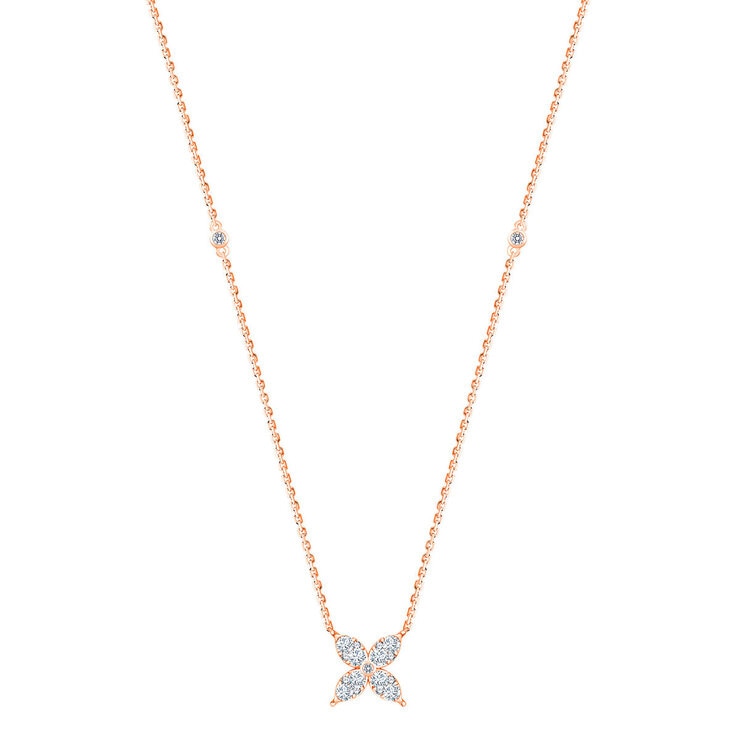 0.50ctw Round Brilliant Cut Diamond Flower Necklace, 14k Rose Gold