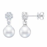 7-7.5mm Akoya White Pearl & 0.45ctw Diamond Earrings, 14ct White Gold 7-7.5mm Akoya White Pearl & 0.45ctw Diamond Earrings, 14ct White Gold