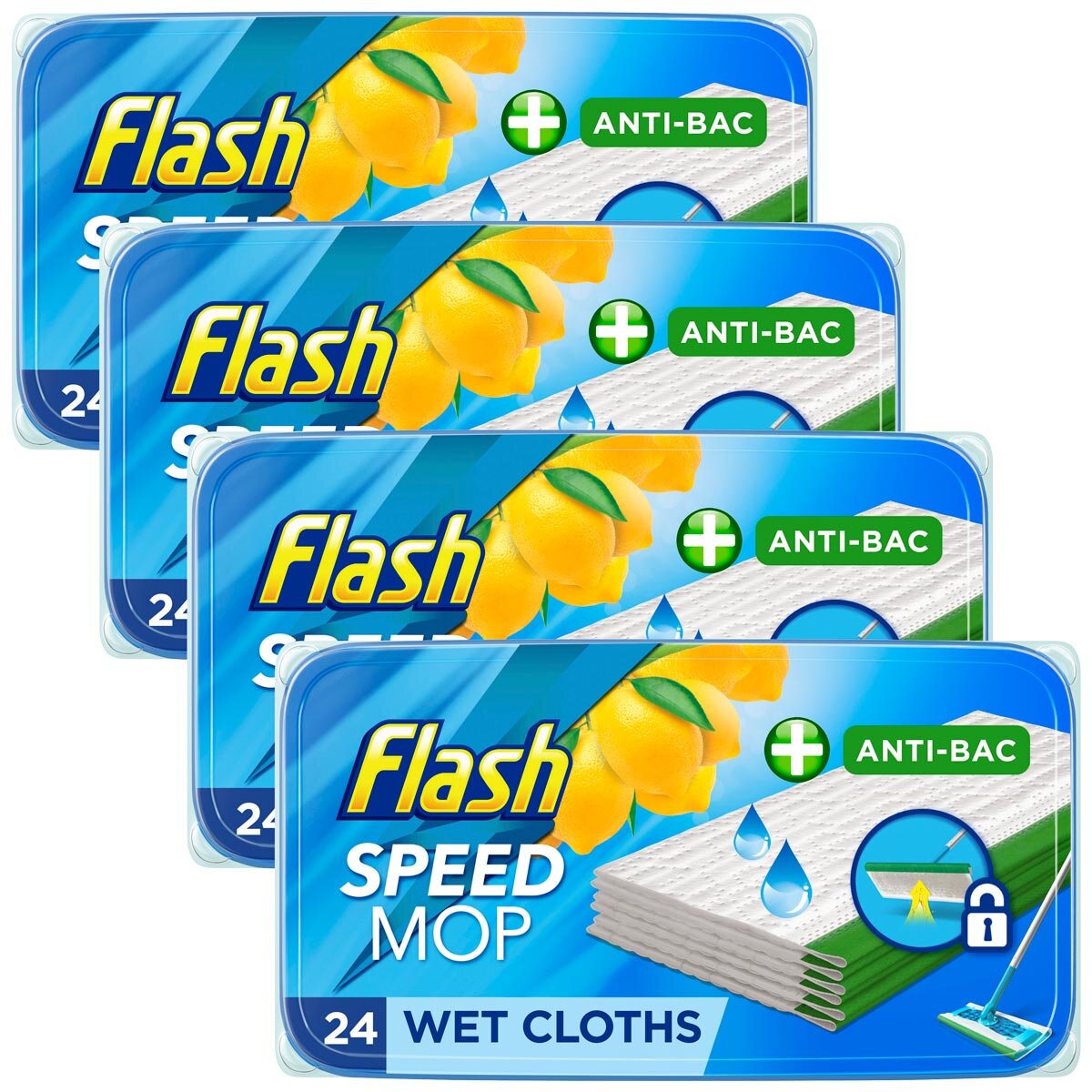 Flash Speedmop Wet Cloths Lemon Multi-Surface Refills, 4 x 24 Pack