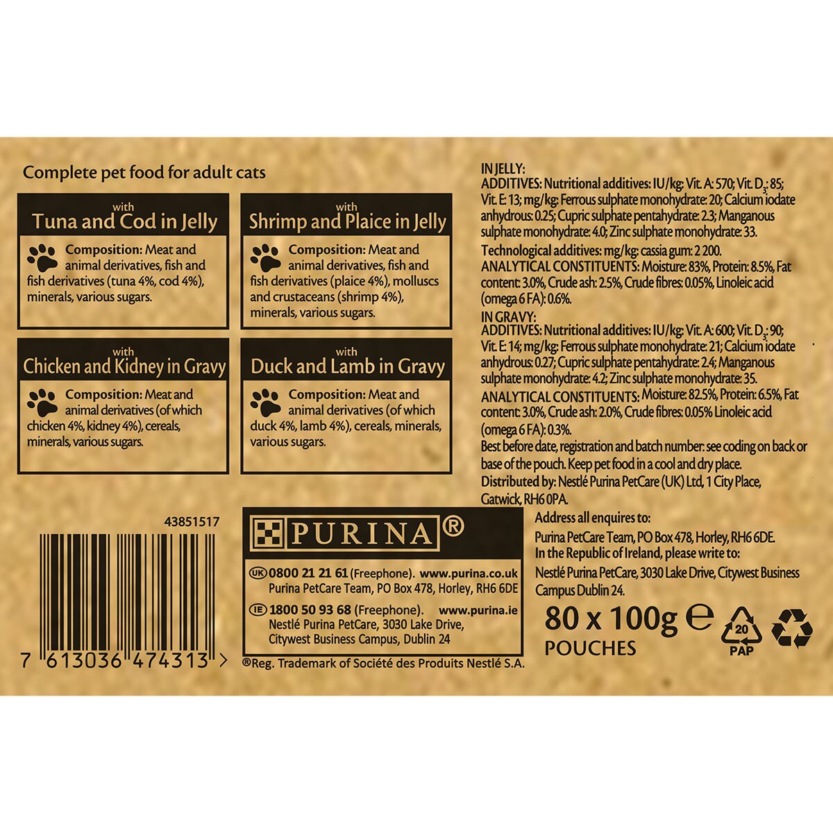 Felix Cat Food Fish and Poultry in Jelly 80 x 100g (80 Pouches) Costco UK