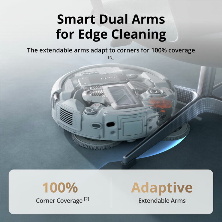 Lifestyle image of DJI ROMO A Robot Vacuum with smart dual arms for edge cleaning