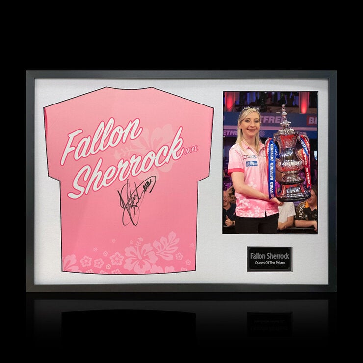 Fallon Sherrock Signed Framed Darts Shirt including 1 Photo in White Fallon Sherrock Signed Framed Darts Shirt including 1 Photo in White
