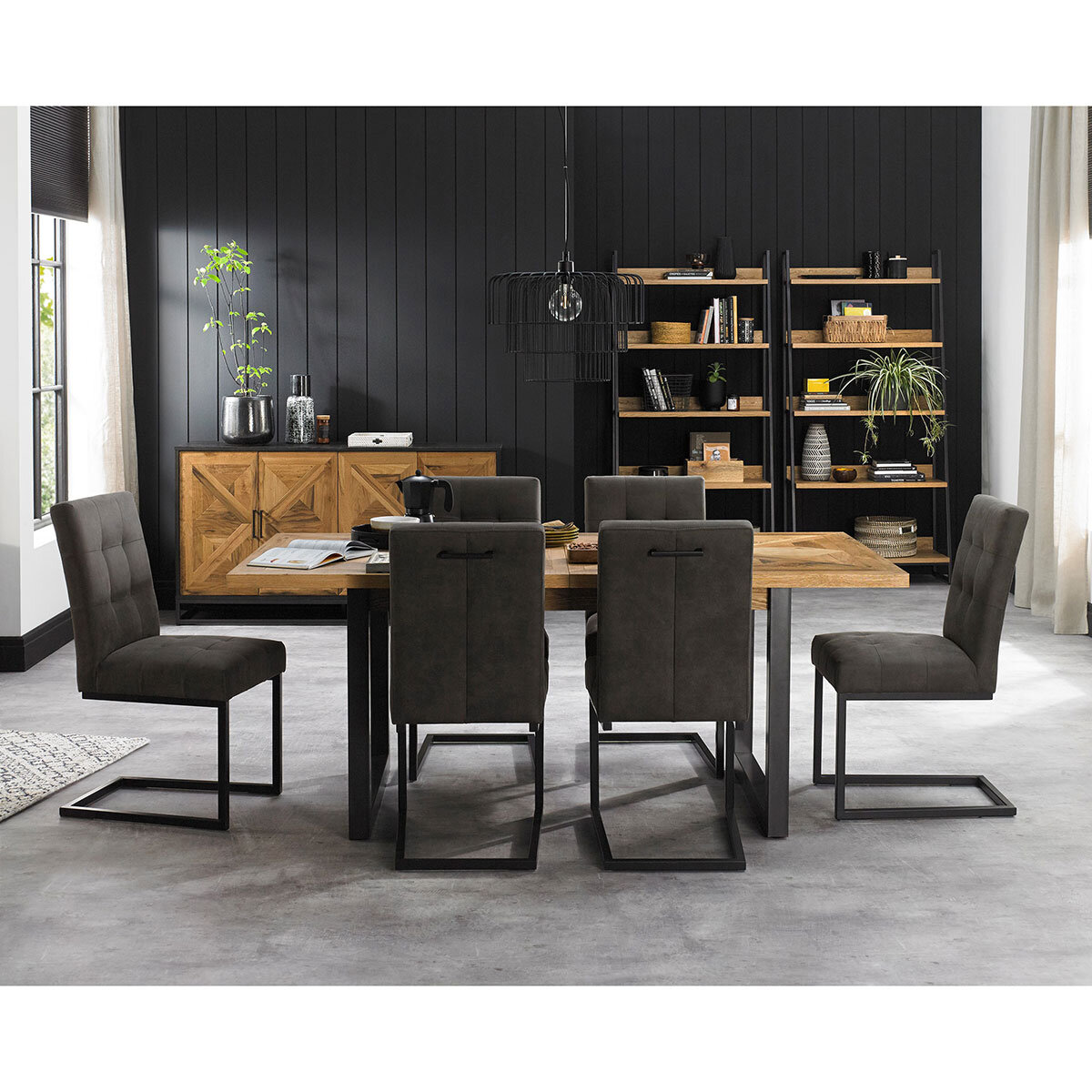 Bentley Designs Greenwich Extending Dining Table + 6 Cantilever Chairs, Seats 6-8