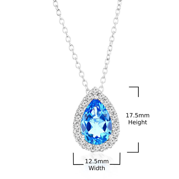 Pear Cut Blue Topaz & 0.43ctw Diamond Necklace, 18ct White Gold