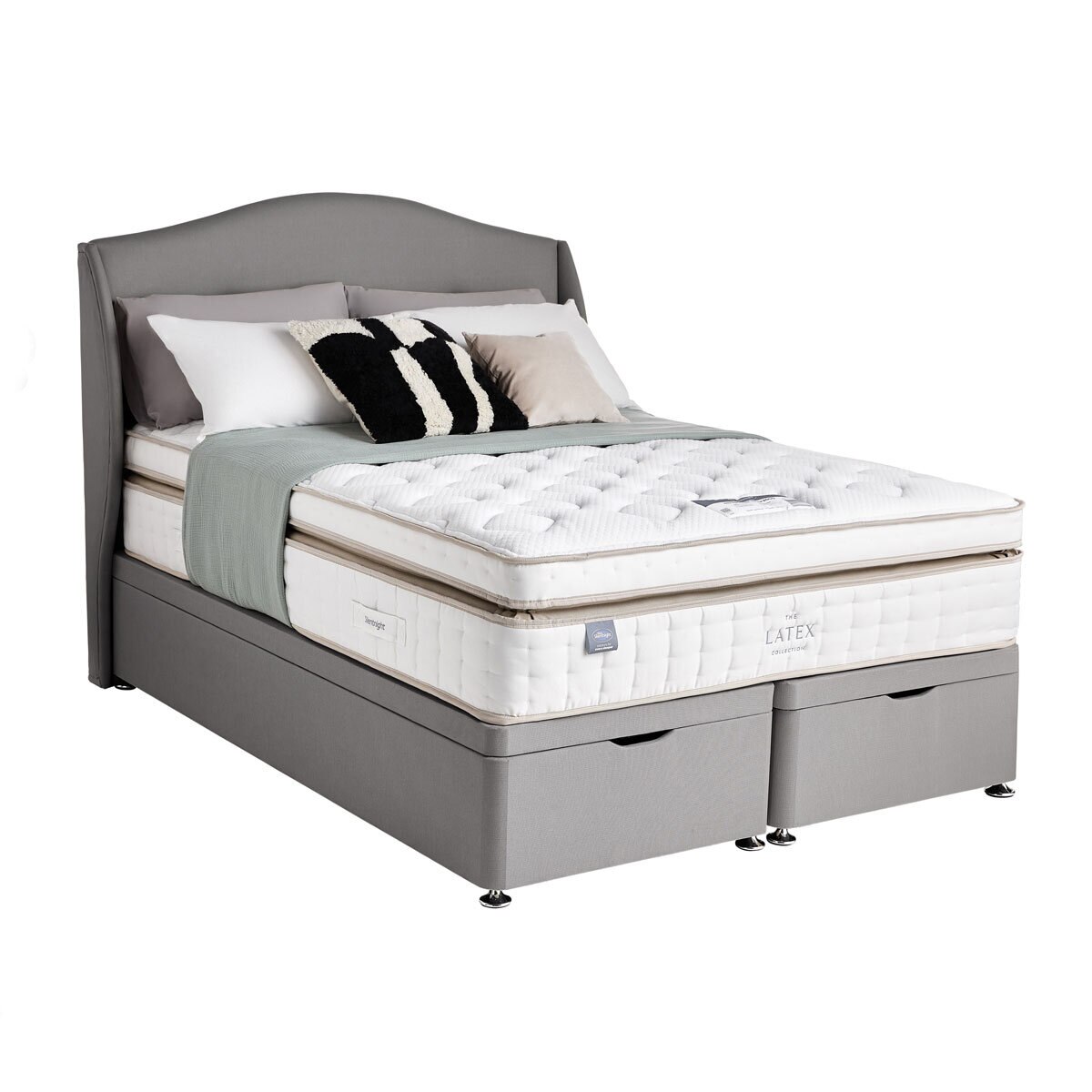 Silentnight Latex 2000 Mattress & Slate Grey Full Ottoman Divan in 3 Sizes