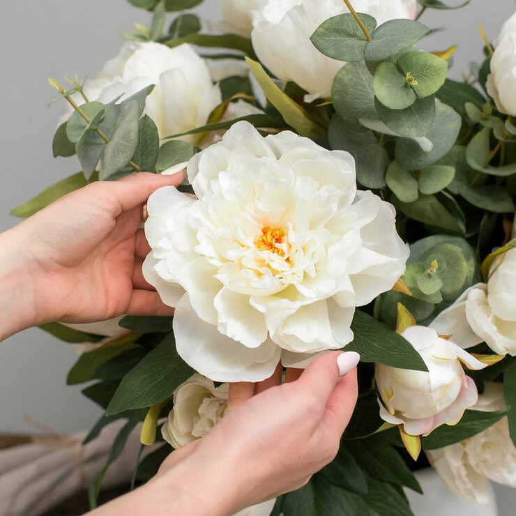 Artificial Peony & Eucalyptus Bouquet in Vase in White
