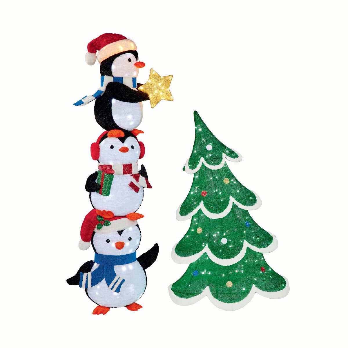6ft (1.8m) Stacked Penguin Trio with Twinkle Lights
