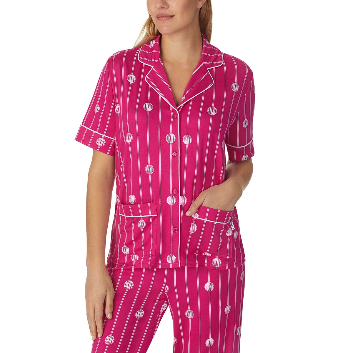 DKNY Notch Collar 3 Piece PJ Set in Pink - Large