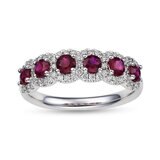 Round Cut Ruby & 0.30ctw Diamond Ring, 14ct White Gold