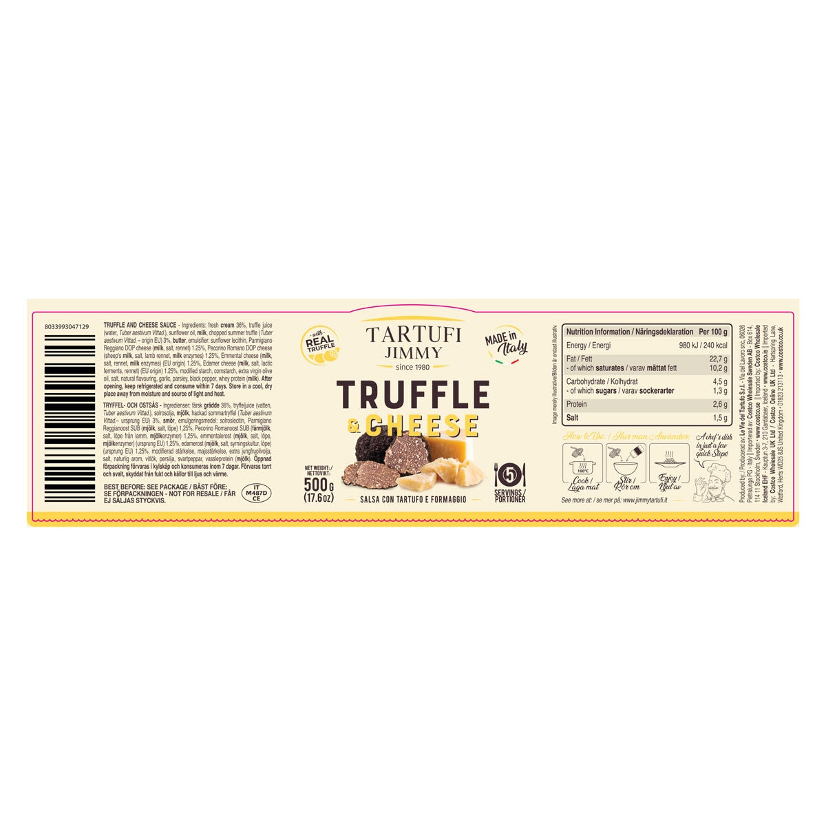 Tartufi Jimmy Truffle & Cheese Pasta Sauce, 2 x 500g