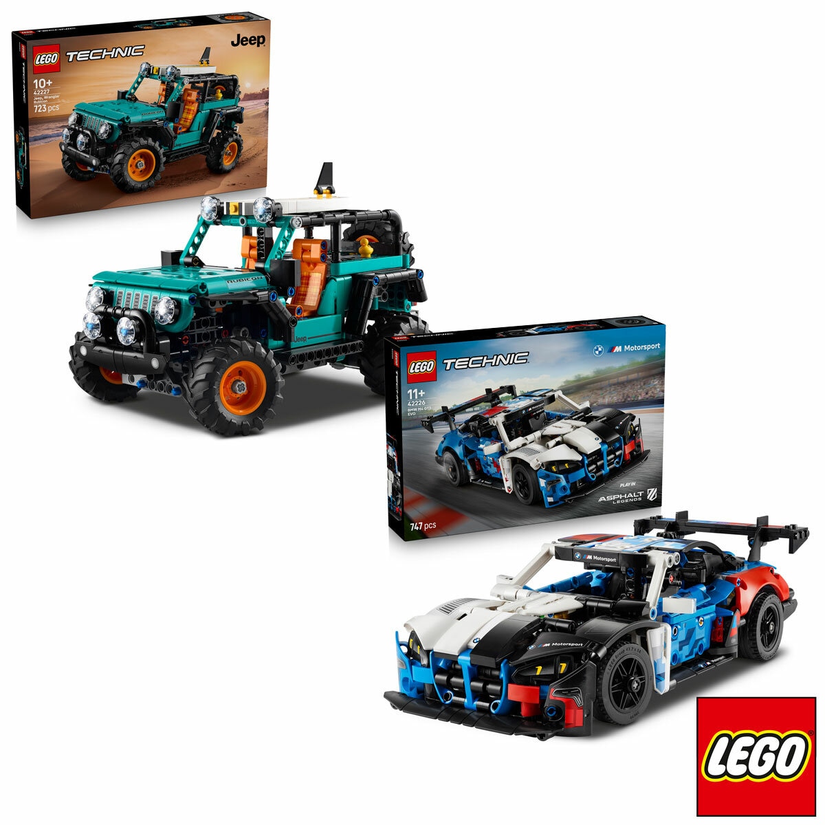 LEGO Technic BMW M4 GT3 EVO Race Car / Jeep Wrangler Rubicon SUV - Model 42226/27 (10+ Years)