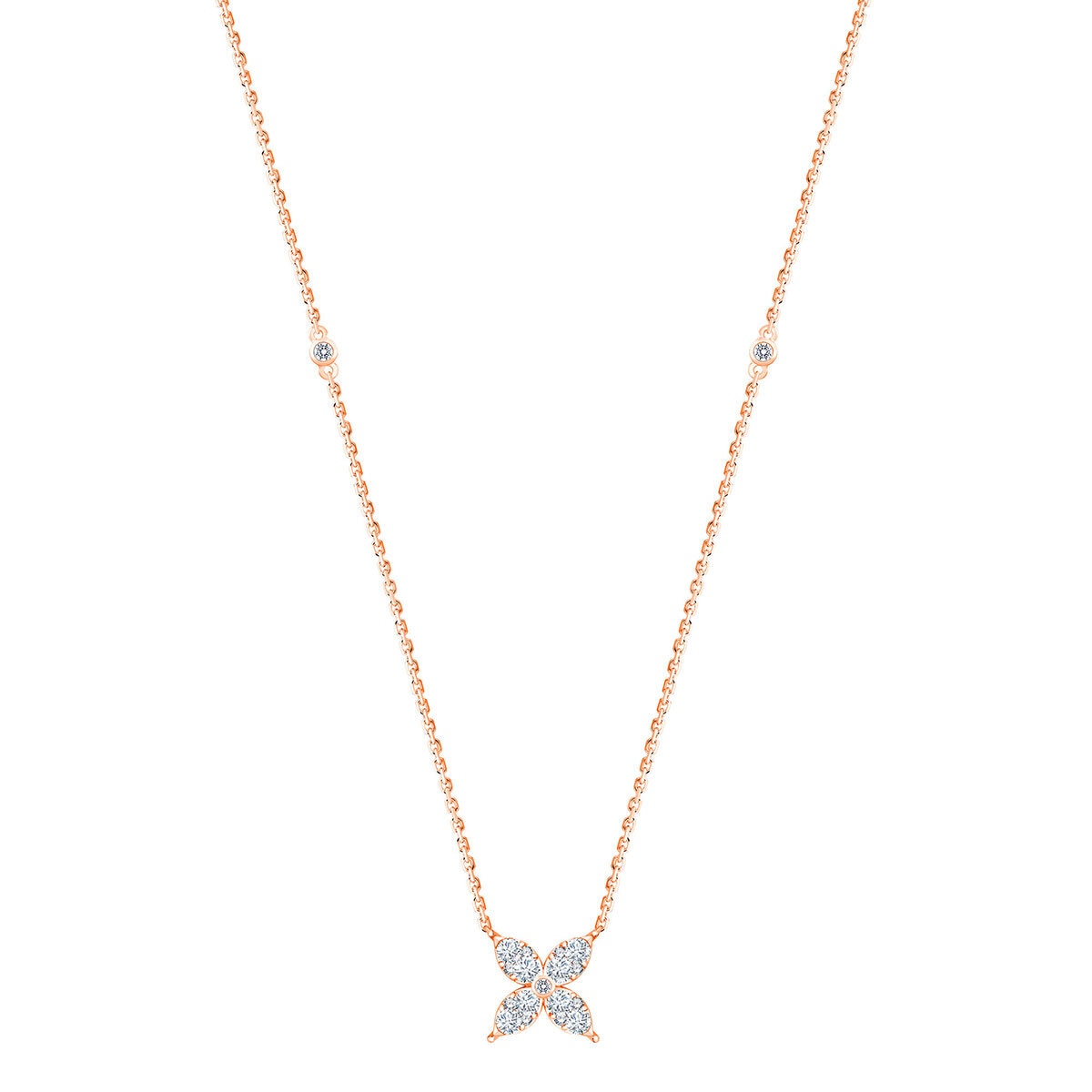 0.50ctw Round Brilliant Cut Diamond Flower Necklace, 14k Rose Gold