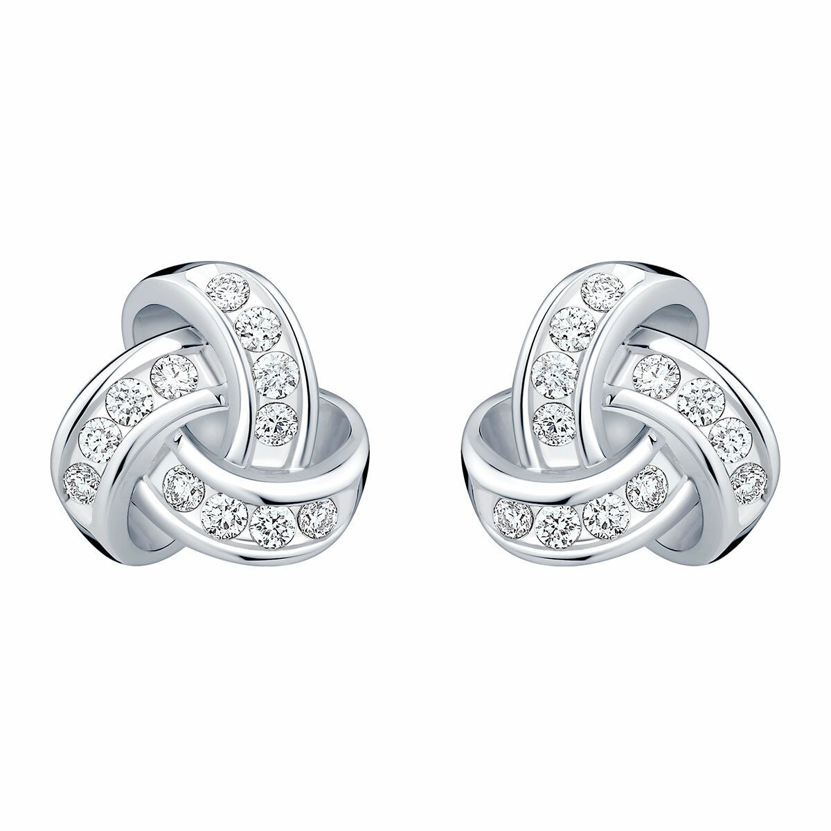 0.15ctw Round Brilliant Cut Diamond Knot Earrings, 14ct White Gold
