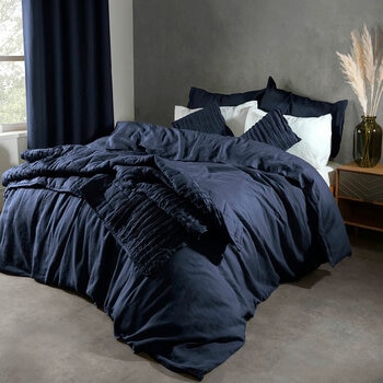 Lazy Linen 100% Washed Navy Linen Duvet Cover Set in 3 Sizes