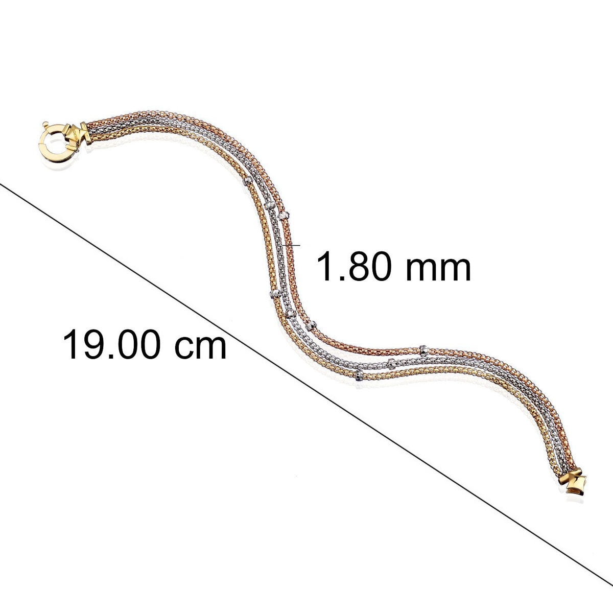 14ct Tri Colour Gold 3 Row Bracelet