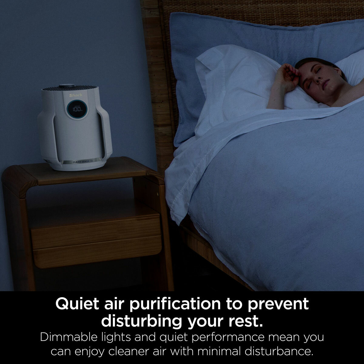 Lifestyle image of Shark NeverChange5 Compact Pro Air Purifier with dimmable lights