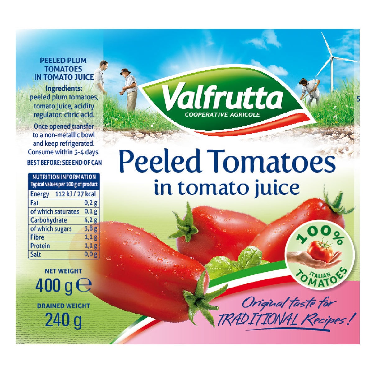 Valfrutta Italian Peeled Plum Tomatoes, 12 x 400g