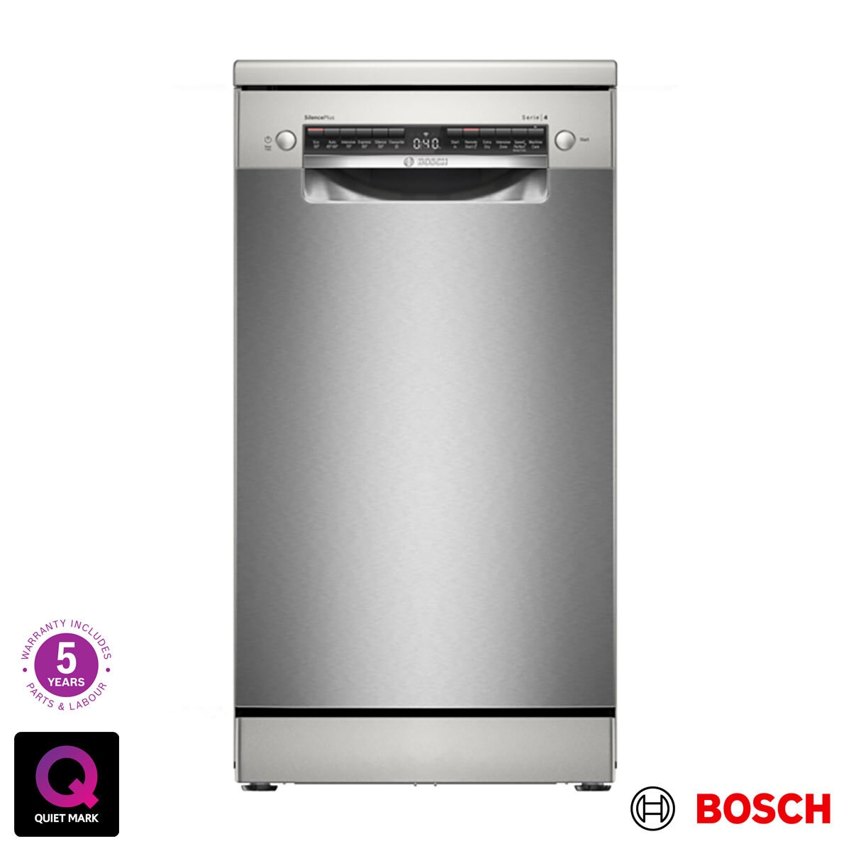 Bosch SPS4HMI49G Series 4 Slimline Freestanding 10 Place Setting Dishwasher, E Rated in Silver