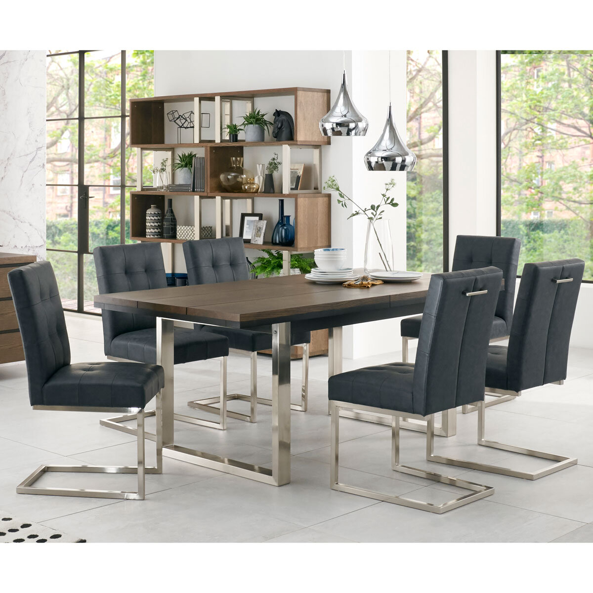Bentley Designs Tivoli Cantilever Black Leather Dining Chairs, 2 Pack