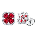 Oval & Princess Cut Ruby & 0.27ctw Diamond Clover Stud Earrings, 14ct White Gold