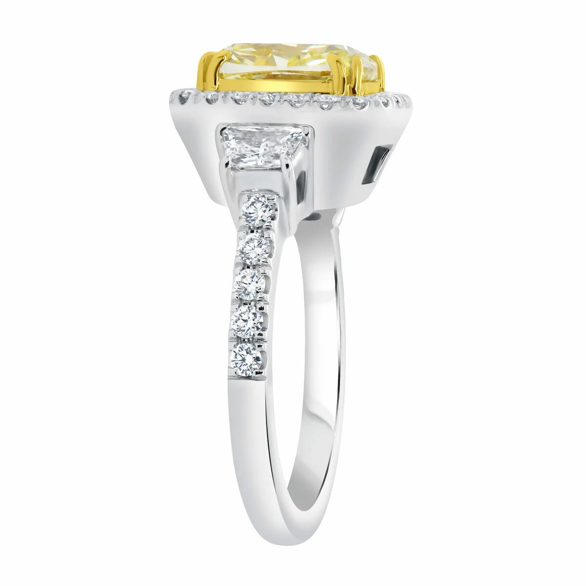 4.88ctw Cushion Cut Fancy Yellow Diamond Halo Ring, Platinum