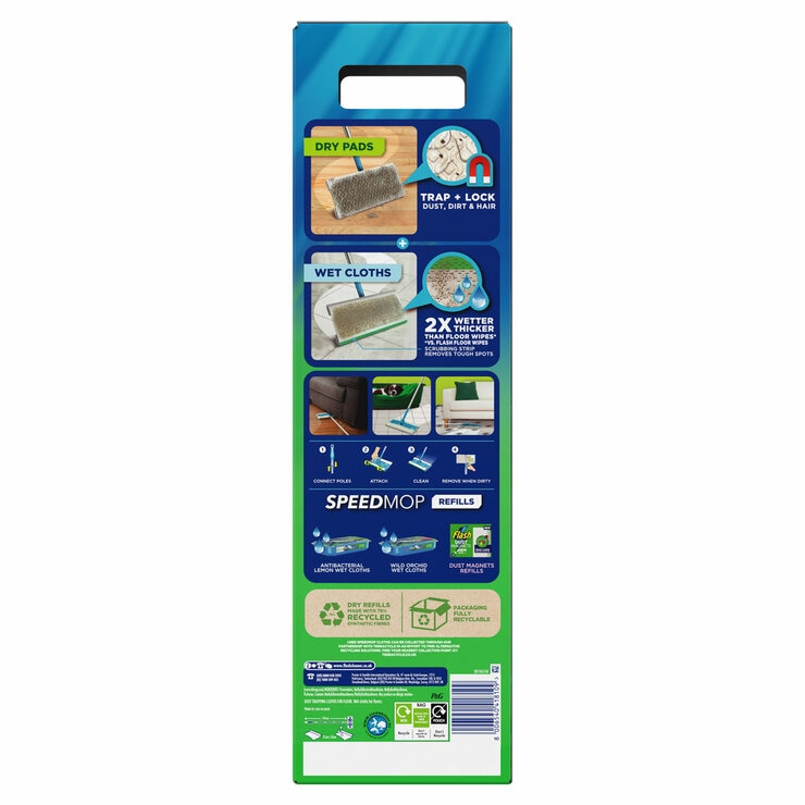 Back of Pack of Flash Speedmop Starter Kit + 4x Dry and 4x Wet Cloths Back of Pack of Flash Speedmop Starter Kit + 4x Dry and 4x Wet Cloths