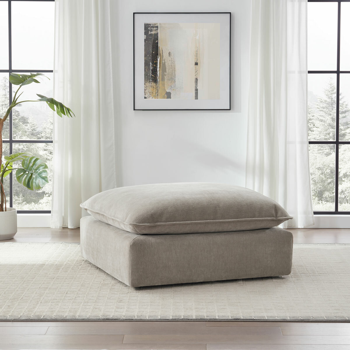 Aiden & Ivy Sereen Beige Fabric Ottoman