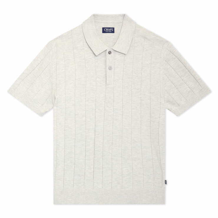 Chaps Men's Ribbed Knit Polo in Oatmeal Chaps Men's Ribbed Knit Polo in Oatmeal