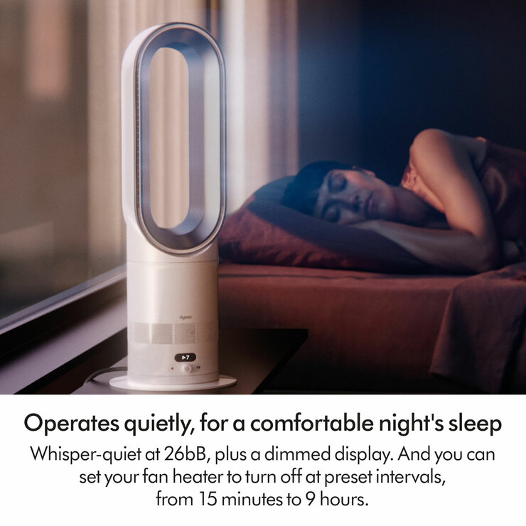 Lifestyle image of Dyson AM15 with dimmed display and whisper quiet for bed time