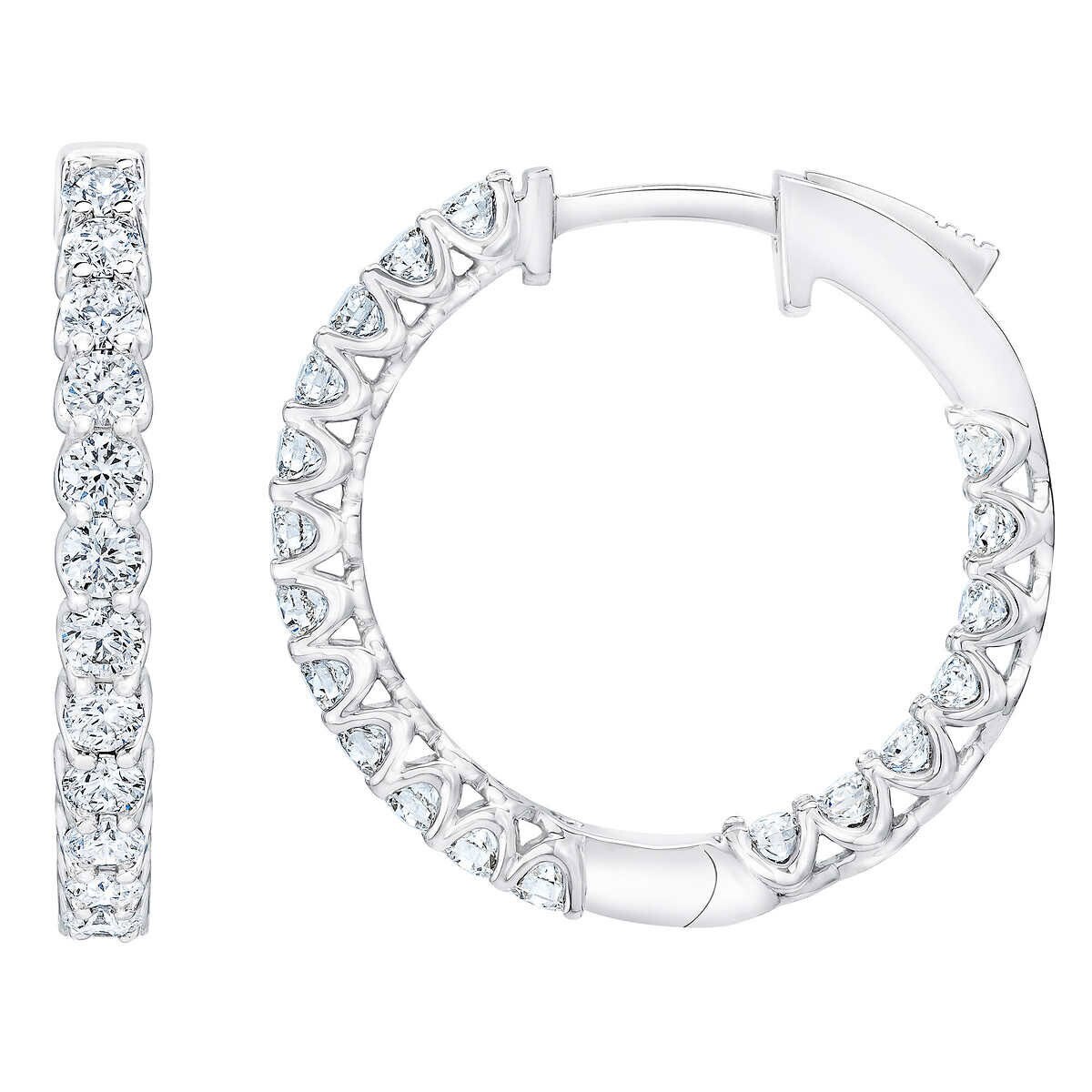 1.00ctw Diamond Hoop Earrings, 14ct White Gold
