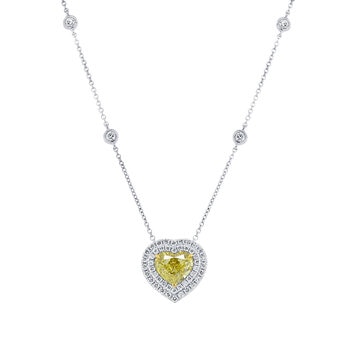 3.91ctw Heart Shape Fancy Intense Yellow Diamond Necklace, 18ct White Gold