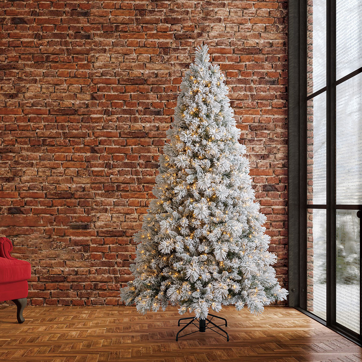 7.5 ft (2.3m) Pre-Lit GLITTER FLOCKED Artificial Christmas Tree with 1,150 Color-Changing Micro Twinkle LED Lights