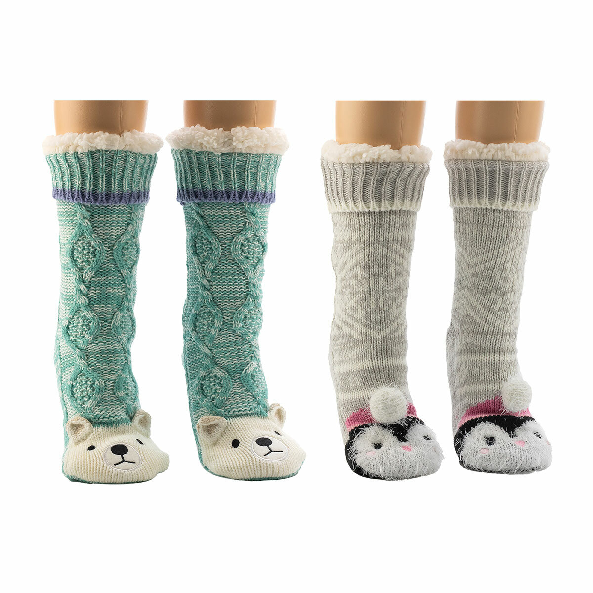 Jane & Bleecker Ladie's Critter Sock 2 Pack in Polar Bear and Pengiun