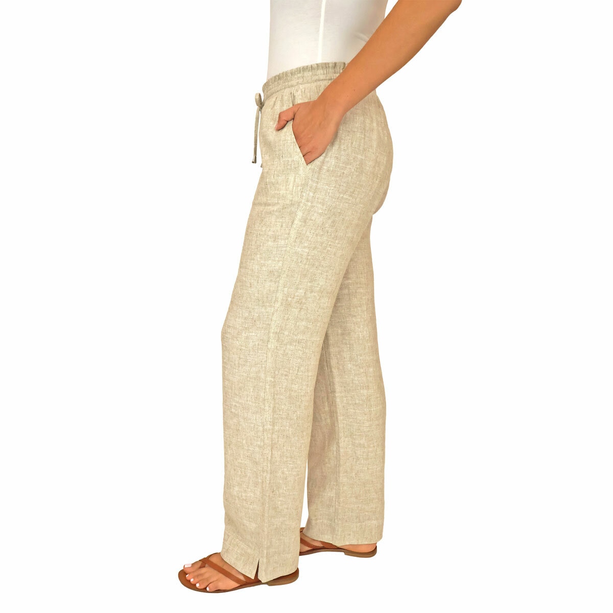 Briggs Ladies Linen Pant in Tan