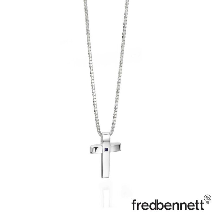 Fred Bennett Sterling Silver Cross Pendant with Blue Sapphire Stone Fred Bennett Sterling Silver Cross Pendant with Blue Sapphire Stone
