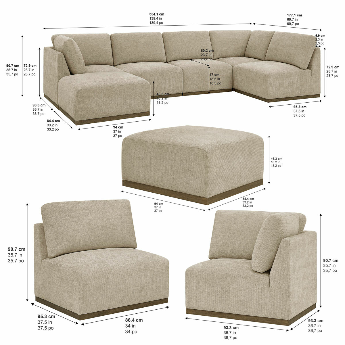 Henredon Murphy Taupe 6 Piece Modular Fabric Sofa