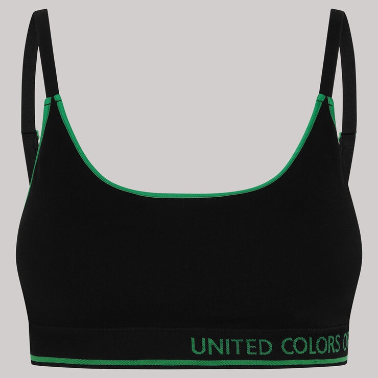 United Colors of Benetton Seamless Bra 2 Pack in Black & Green, Medium