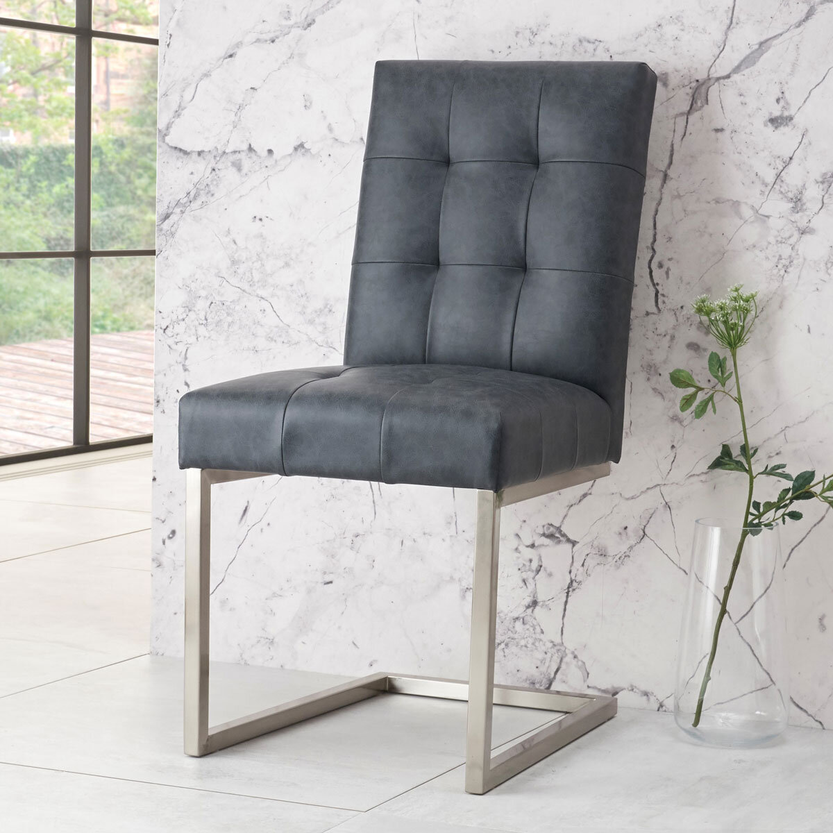 Bentley Designs Tivoli Cantilever Black Leather Dining Chairs, 2 Pack
