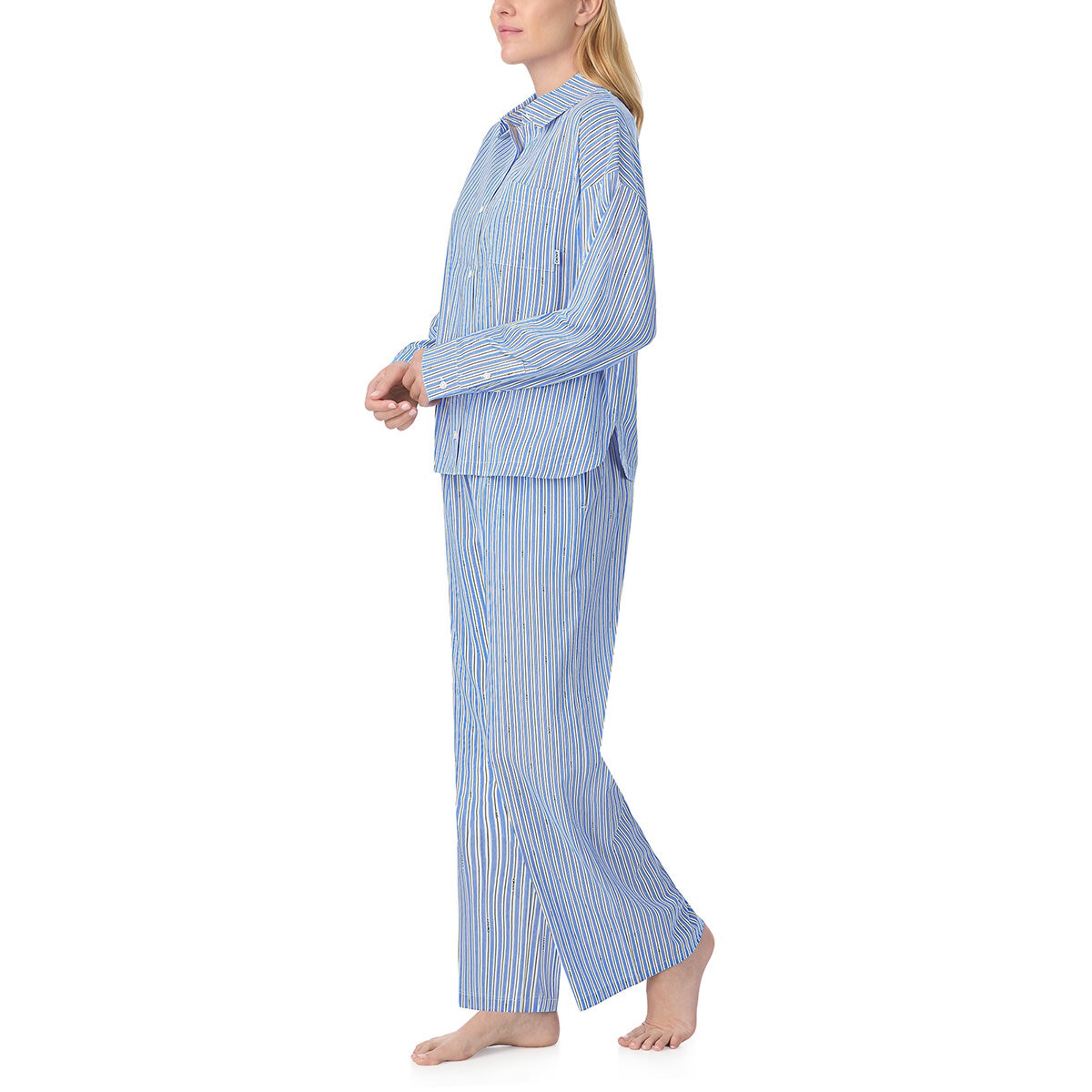 DKNY Ladies Cotton Blend Pyjama Set in Blue, Size Small