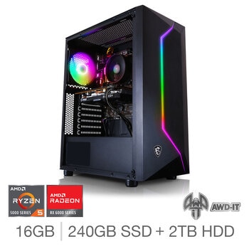 AWD-IT Renegade 5, AMD Ryzen 5, 16GB RAM, 240GB SSD + 2TB HDD, AMD Radeon 6600XT, Gaming Desktop