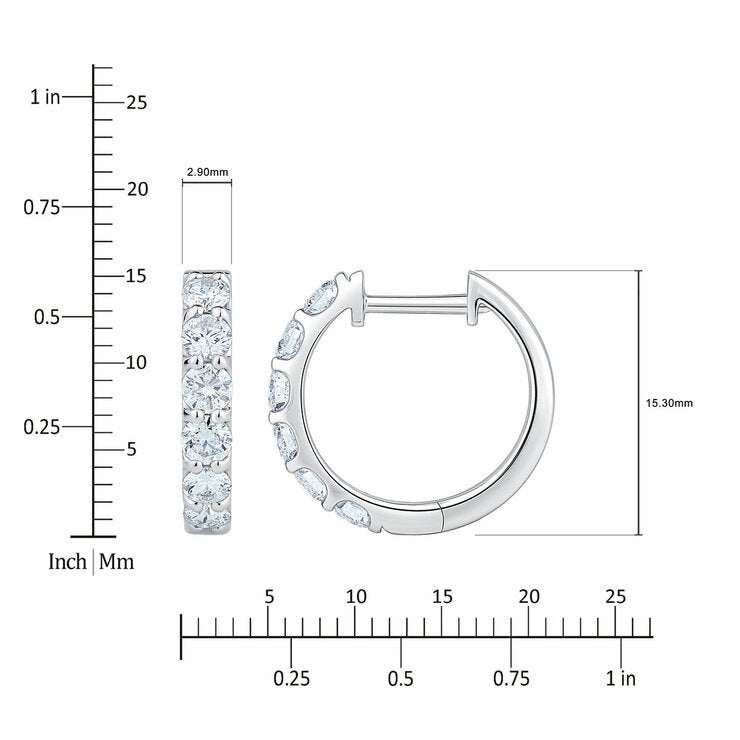 1.00ctw Round Brilliant Cut Diamond Hoop Earrings, 14ct White Gold 1.00ctw Round Brilliant Cut Diamond Hoop Earrings, 14ct White Gold