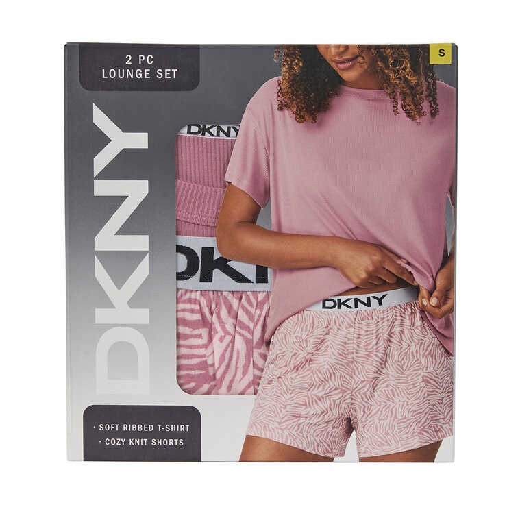 DKNY Ladies Tee & Boxer Pyjama Set in Pink Animal Print