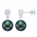 8-9mm Tahitian Pearl & 0.45ctw Diamond Earrings, 14ct White Gold 8-9mm Tahitian Pearl & 0.45ctw Diamond Earrings, 14ct White Gold